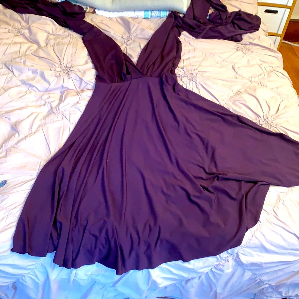 Bridesmaids dress in eggplant.